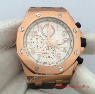 Replica Audemars Piguet Royal Oak Offshore Rose Gold Watch White Dial 072929